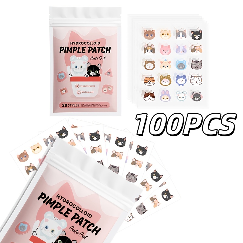 Skincare Acne - 100 Stück niedliche Katzen-Pickelpflaster, wasserfest und